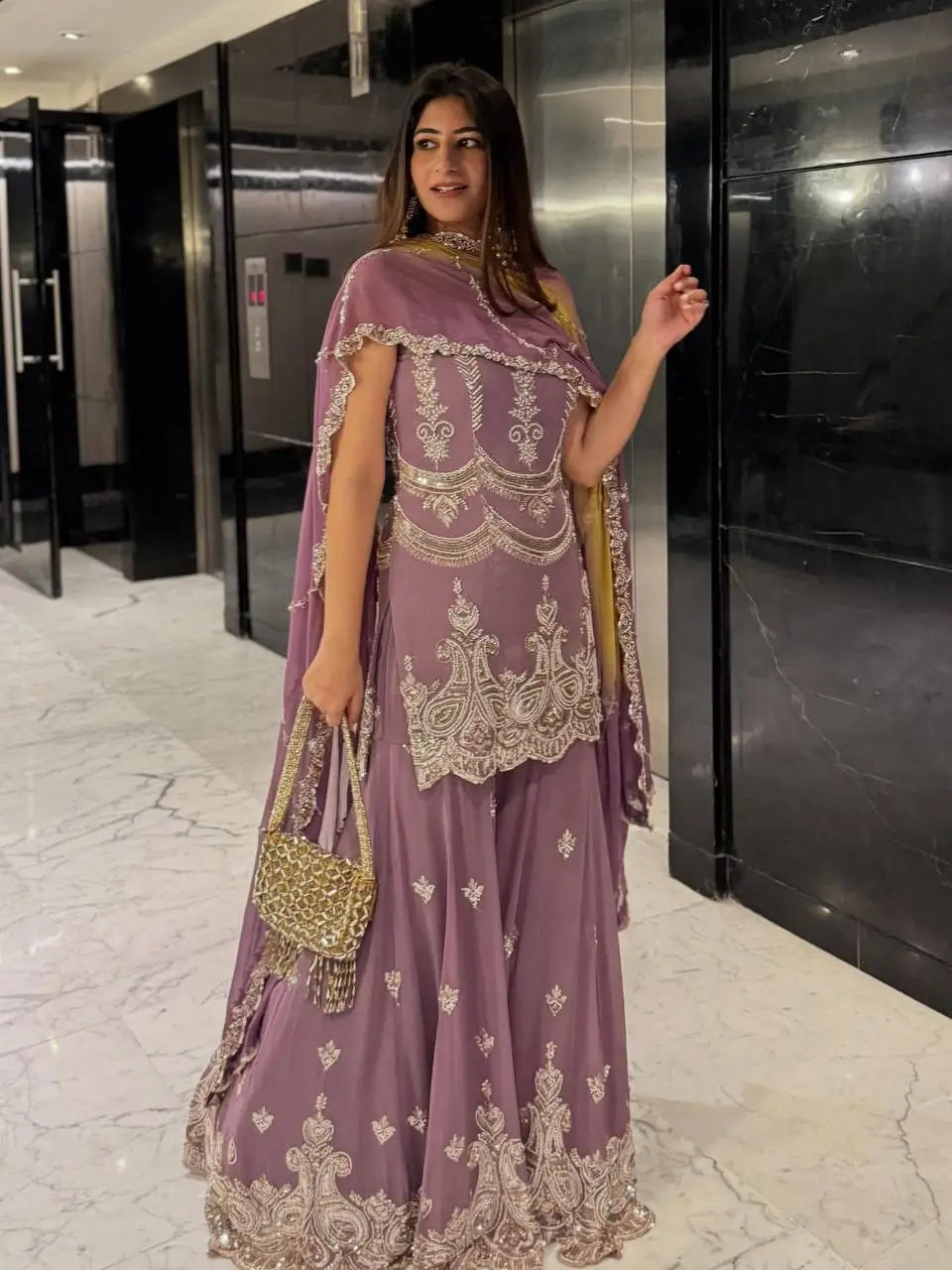 Embroidered Faux Georgette Sharara Suit Set