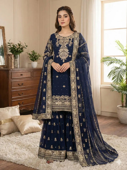Embroidered Faux Georgette Sharara Suit Set