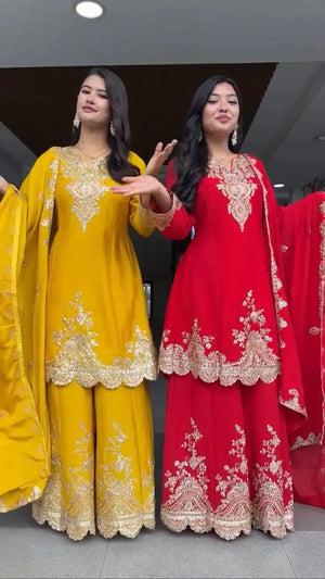 Embroidered Faux Georgette Sharara Suit Set