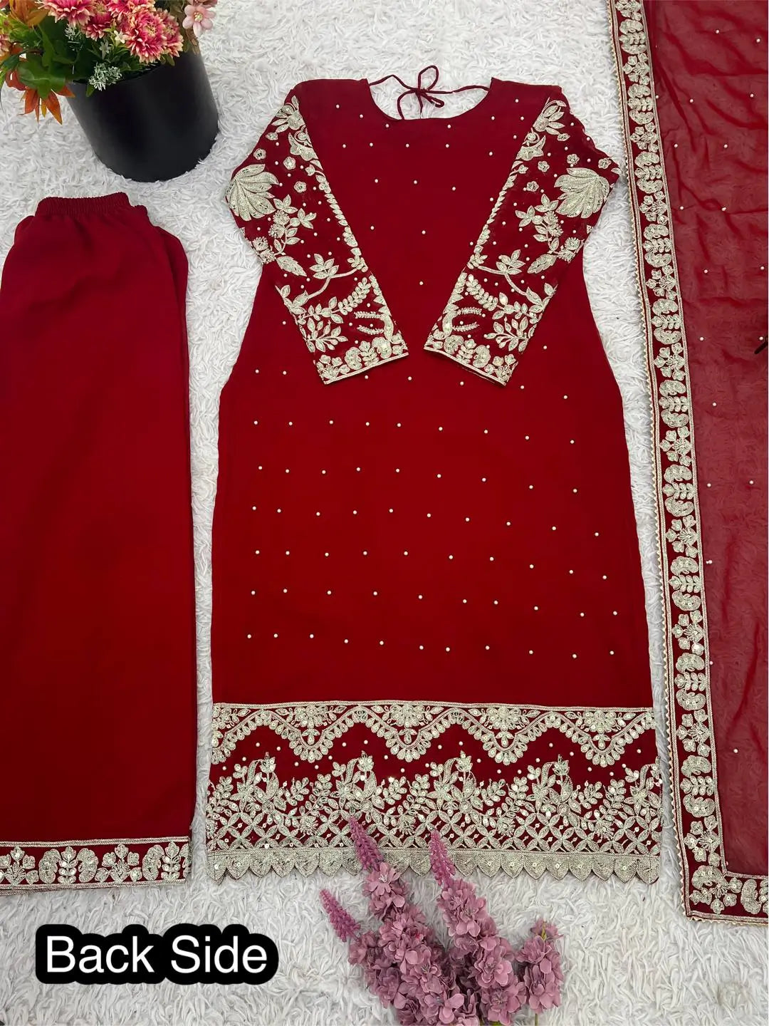 Embroidered Faux Georgette Suit Set