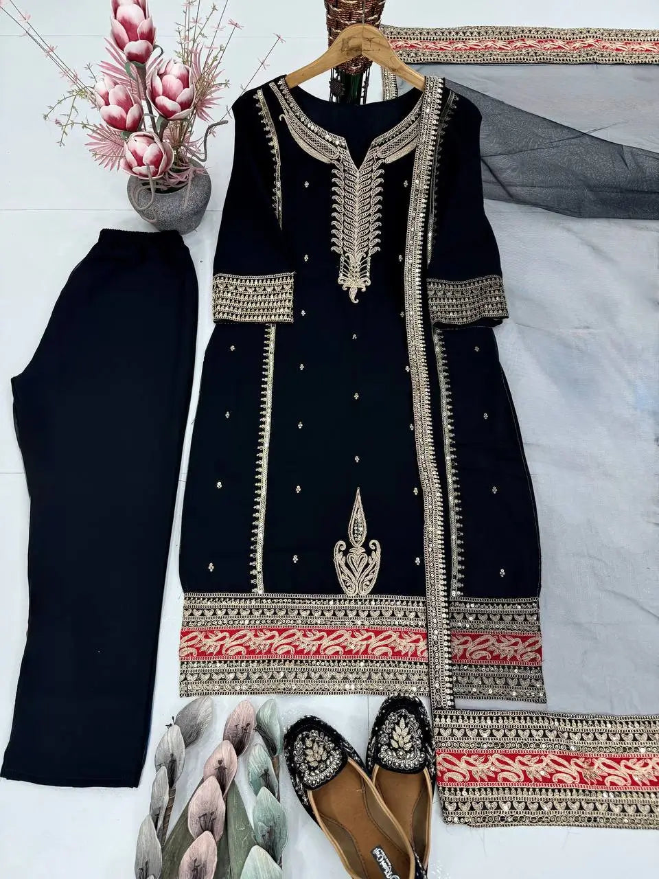 Embroidered Faux Georgette Suit Set