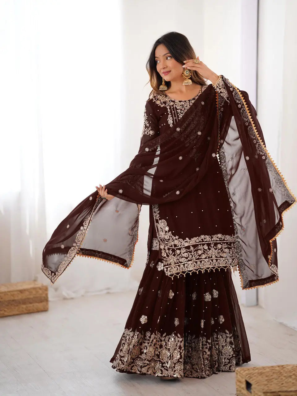 Embroidered Faux Georgette Suit Set with Dupatta