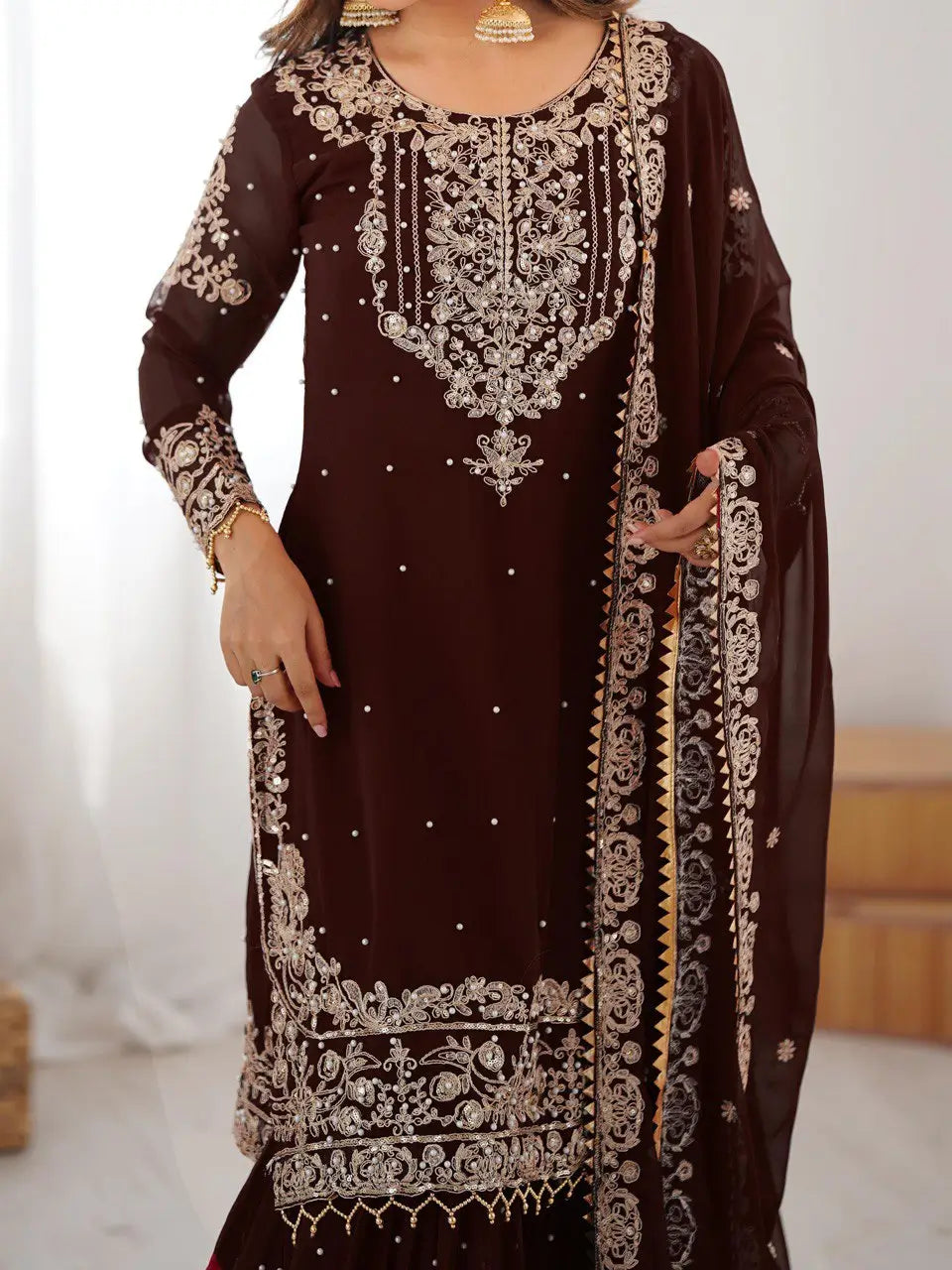 Embroidered Faux Georgette Suit Set with Dupatta