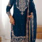 Embroidered Faux Georgette Suit Set with Dupatta