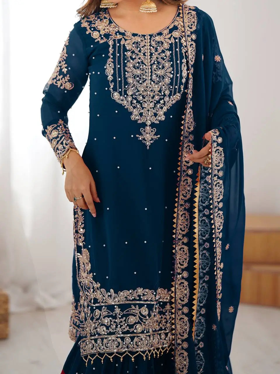 Embroidered Faux Georgette Suit Set with Dupatta