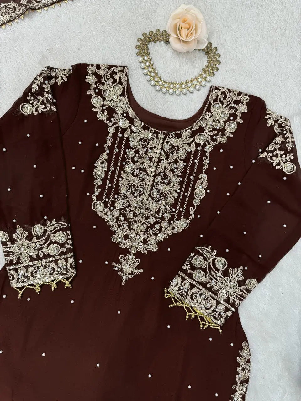 Embroidered Faux Georgette Suit Set with Dupatta