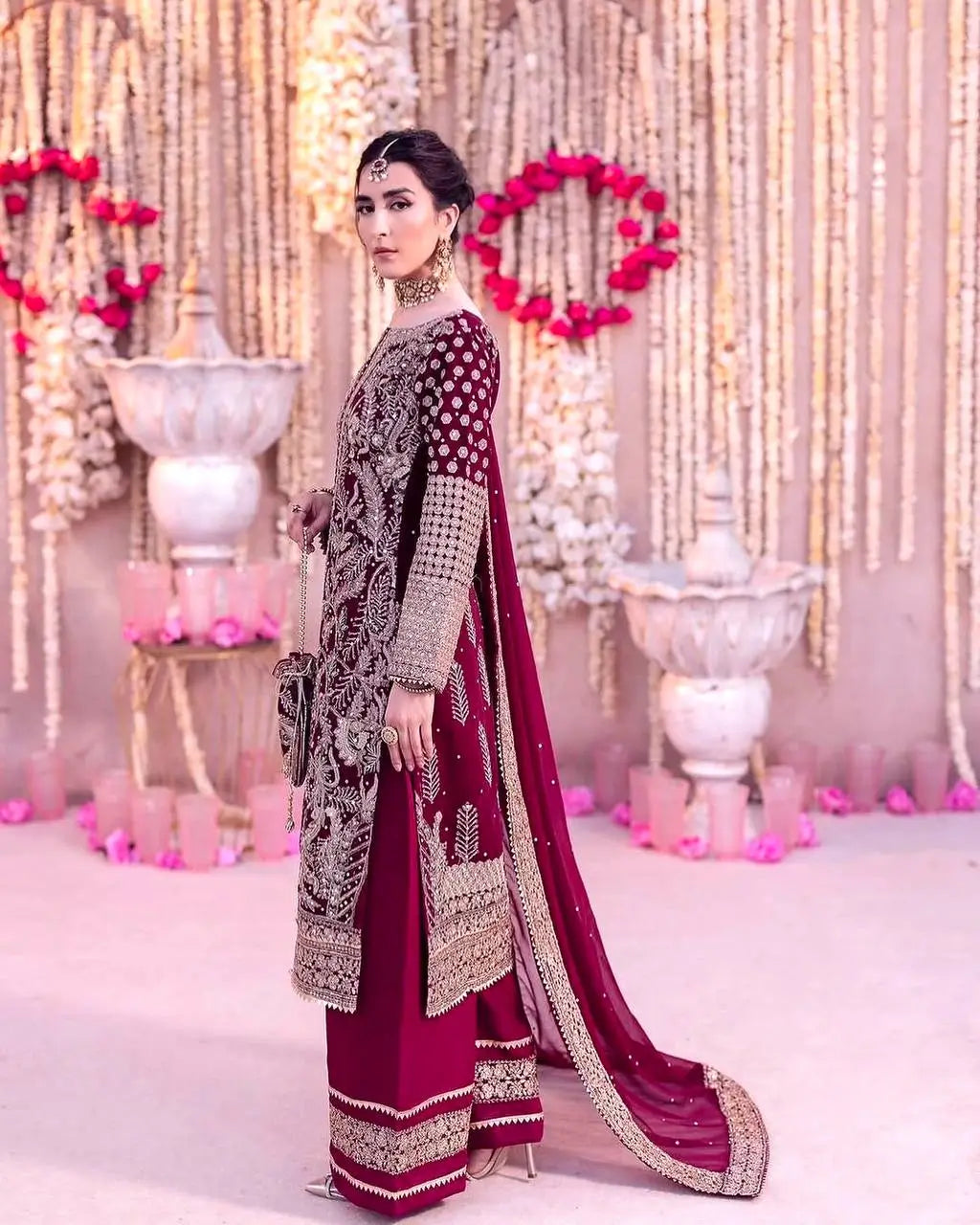 Embroidered Faux Georgette Suit Set with Dupatta