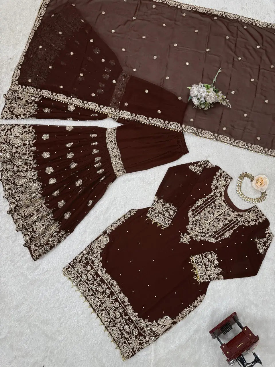 Embroidered Faux Georgette Suit Set with Dupatta