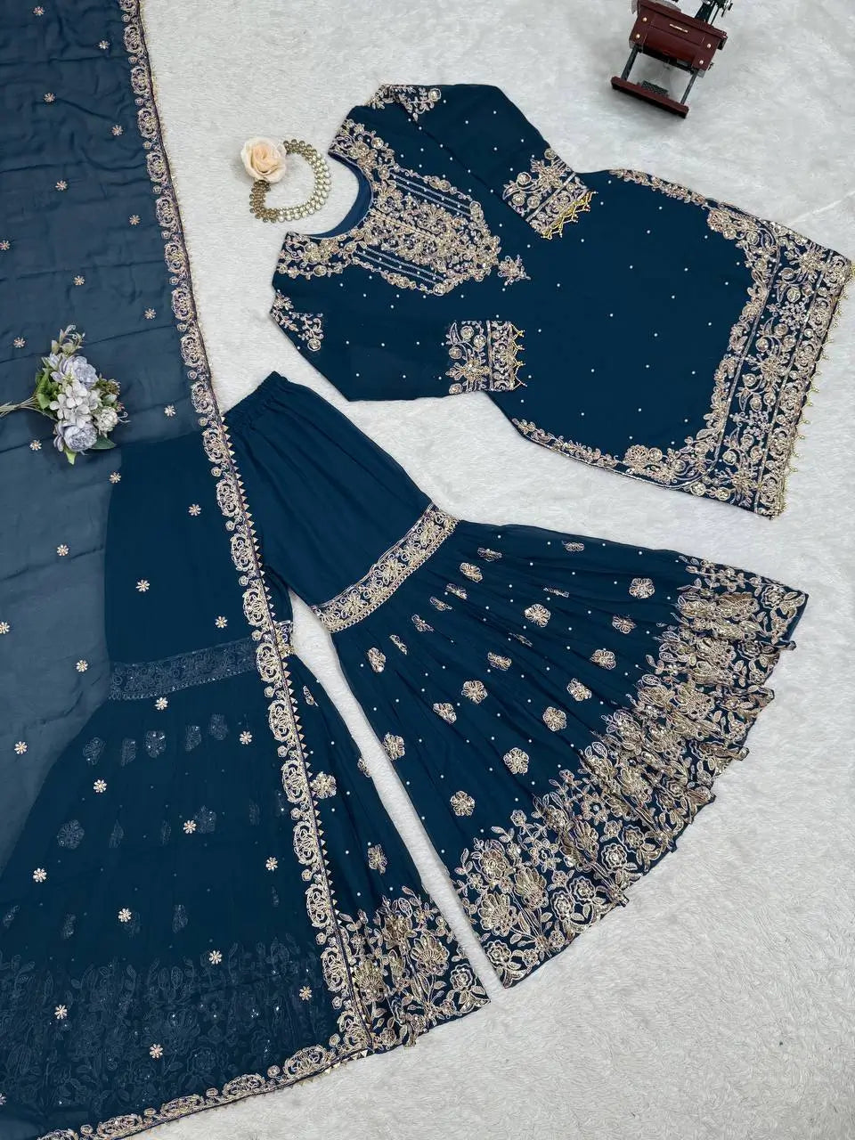 Embroidered Faux Georgette Suit Set with Dupatta
