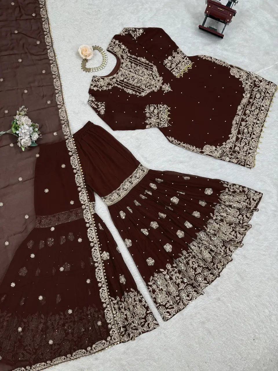 Embroidered Faux Georgette Suit Set with Dupatta