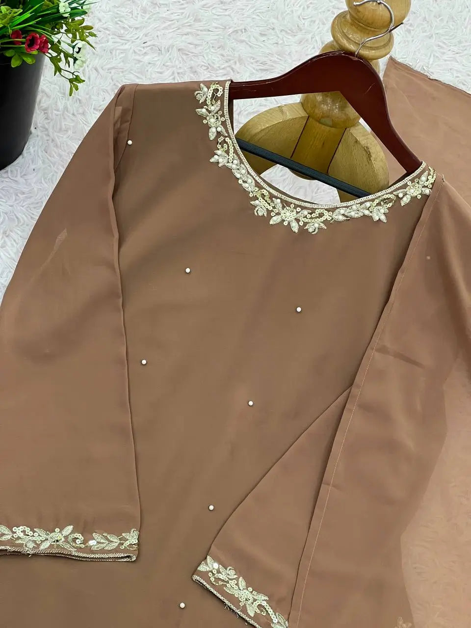 Embroidered Faux Georgette Suit Set with Dupatta
