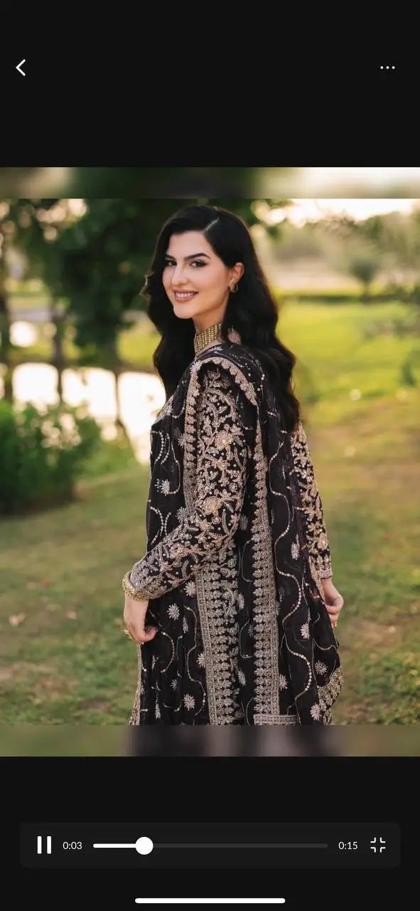 Embroidered Faux Georgette Suit Set with Dupatta