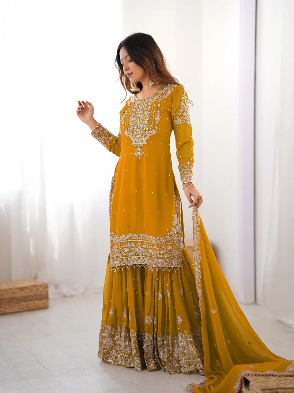 Embroidered Faux Georgette Suit Set with Dupatta