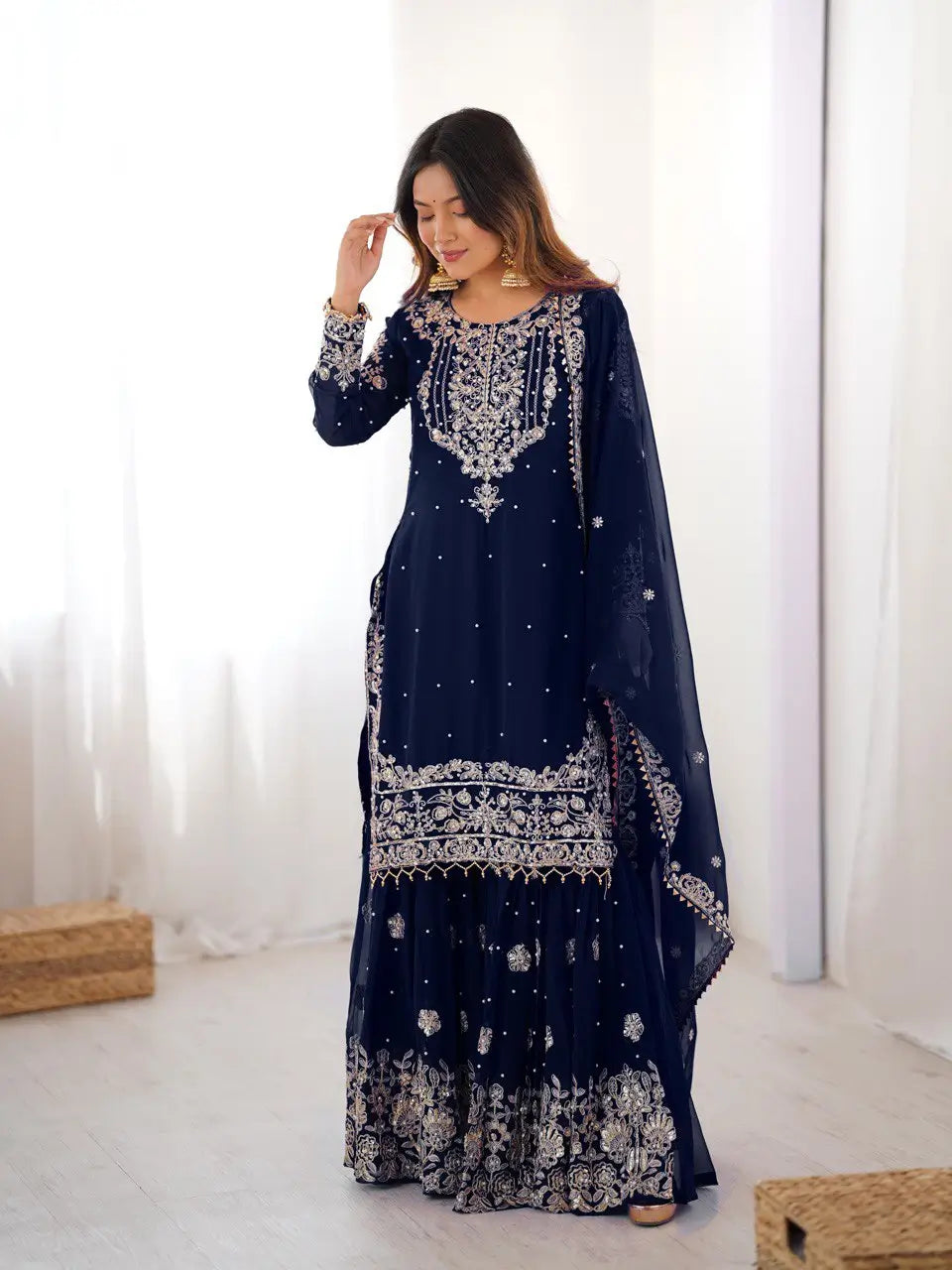 Embroidered Faux Georgette Suit Set with Dupatta