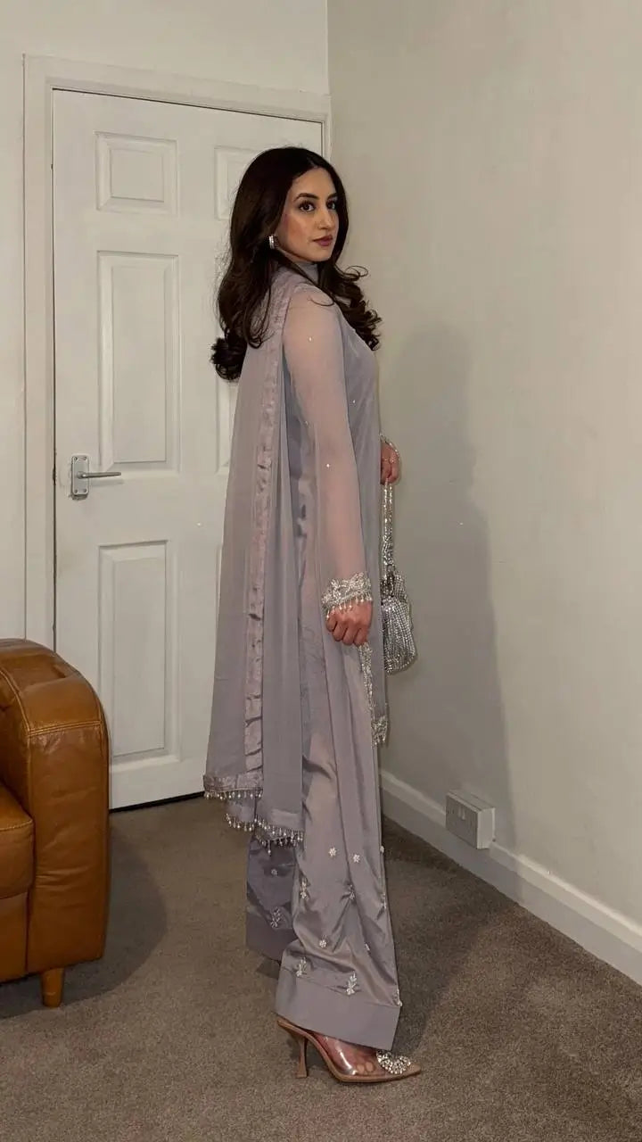 Embroidered Faux Georgette Suit Set with Dupatta