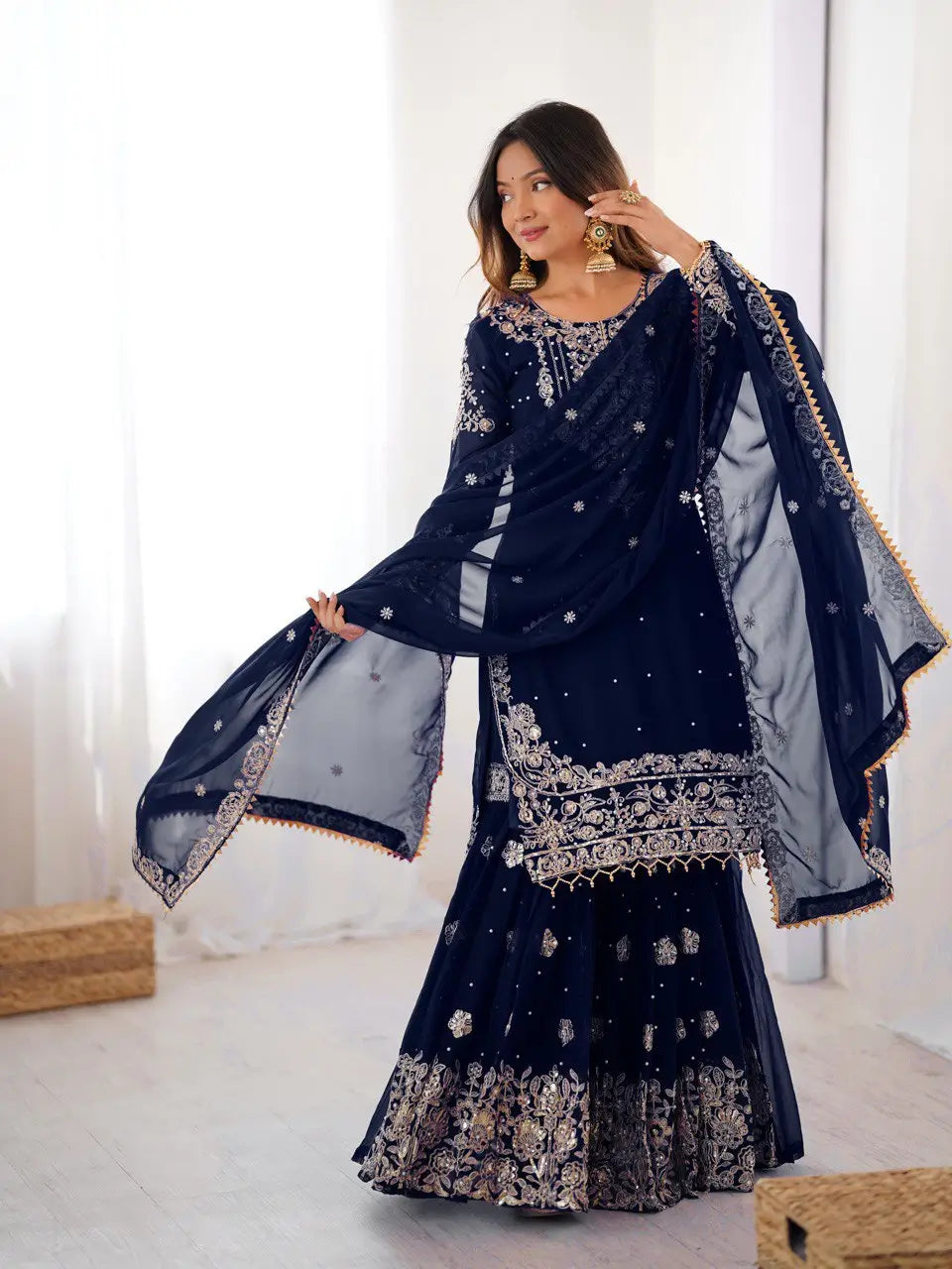 Embroidered Faux Georgette Suit Set with Dupatta