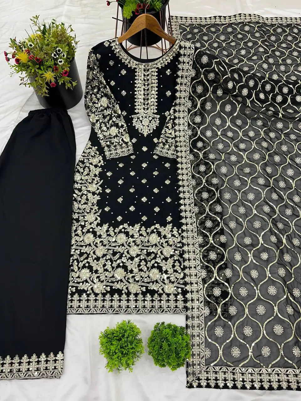 Embroidered Faux Georgette Suit Set with Dupatta