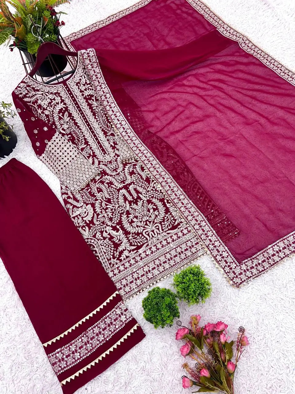 Embroidered Faux Georgette Suit Set with Dupatta
