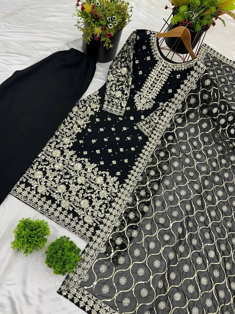 Embroidered Faux Georgette Suit Set with Dupatta