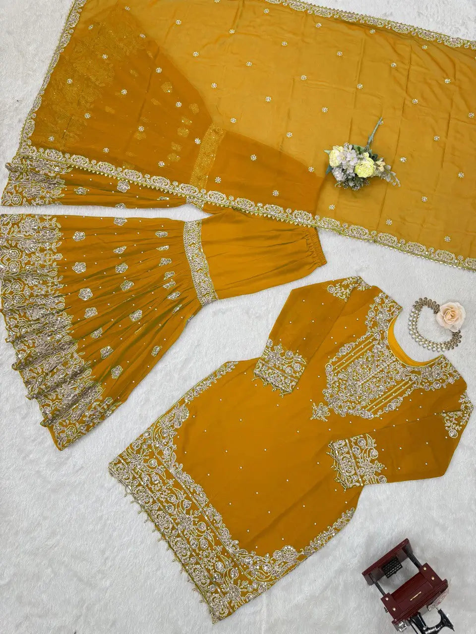 Embroidered Faux Georgette Suit Set with Dupatta