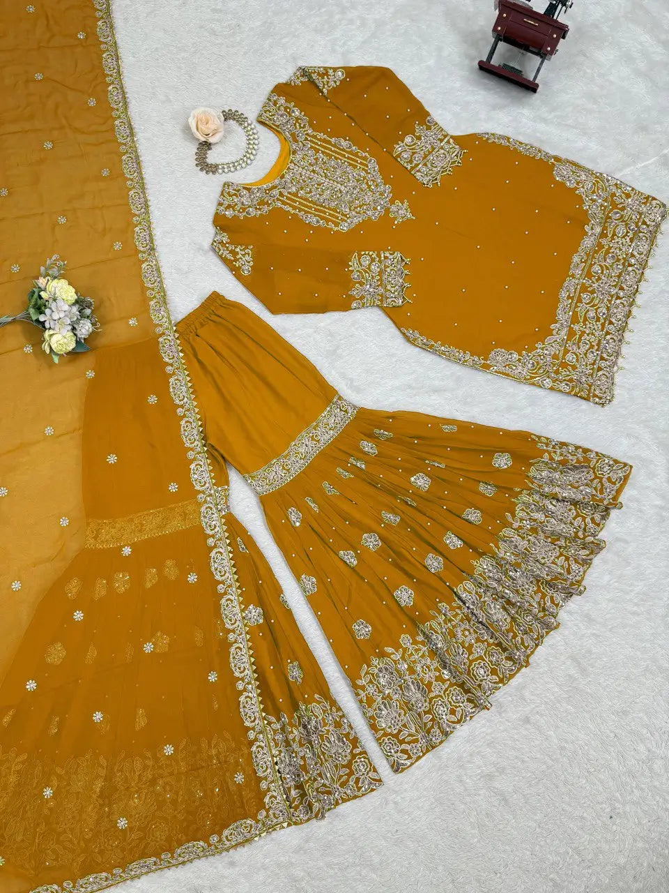 Embroidered Faux Georgette Suit Set with Dupatta
