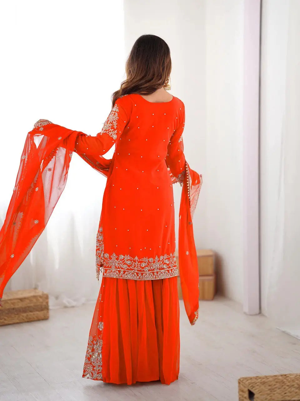 Embroidered Faux Georgette Suit Set with Dupatta