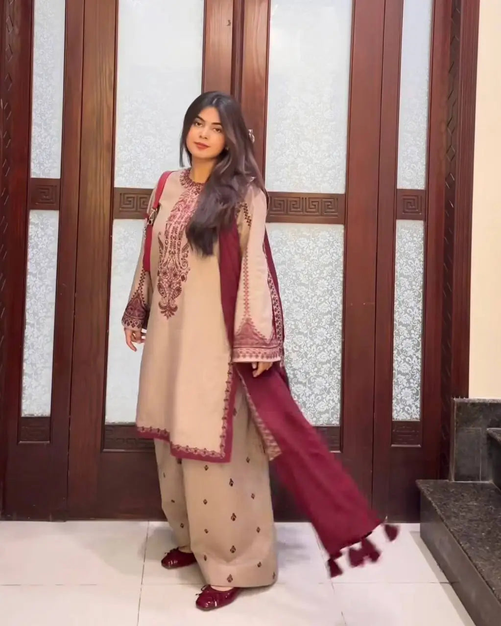 Embroidered Faux Georgette Suit Set with Dupatta