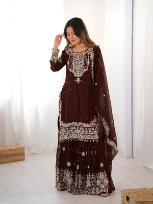 Embroidered Faux Georgette Suit Set with Dupatta