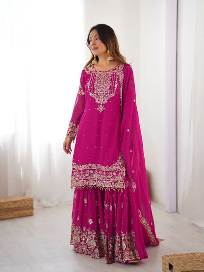 Embroidered Faux Georgette Suit Set with Dupatta