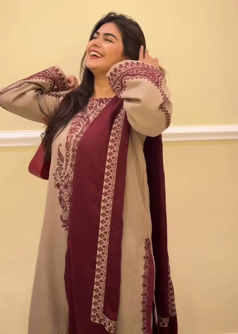 Embroidered Faux Georgette Suit Set with Dupatta