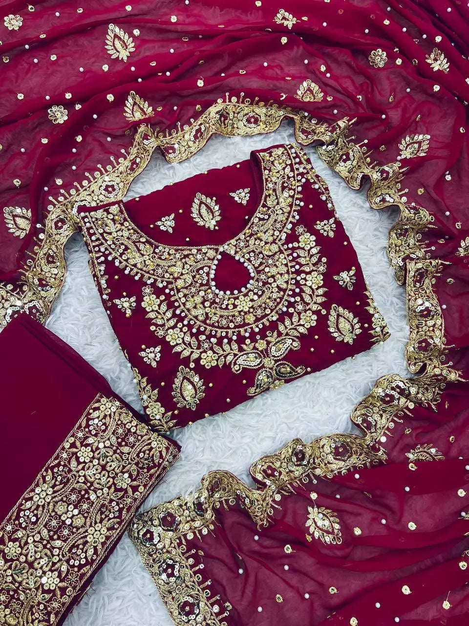 Embroidered Faux Georgette Suit Set with Dupatta