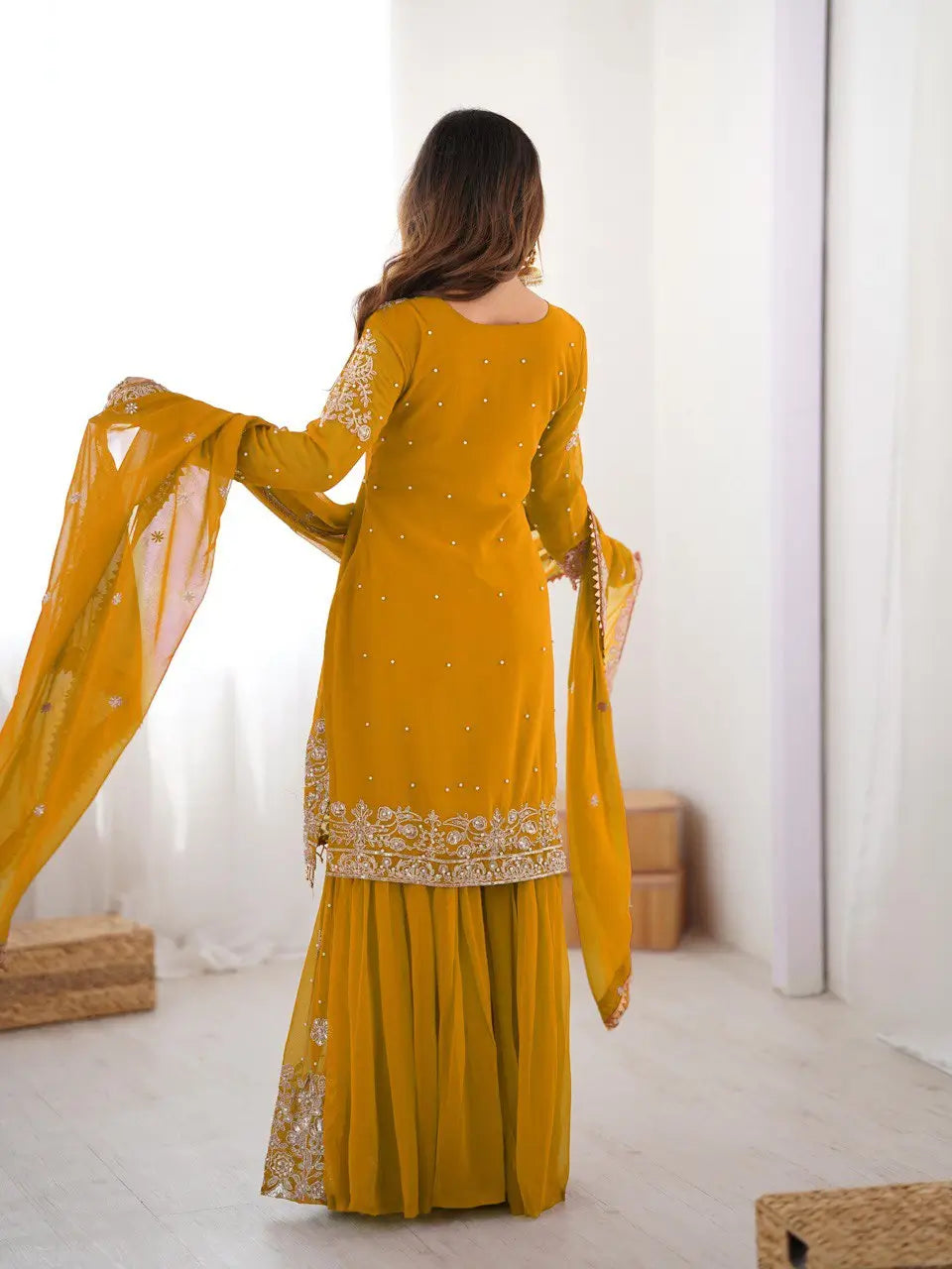 Embroidered Faux Georgette Suit Set with Dupatta