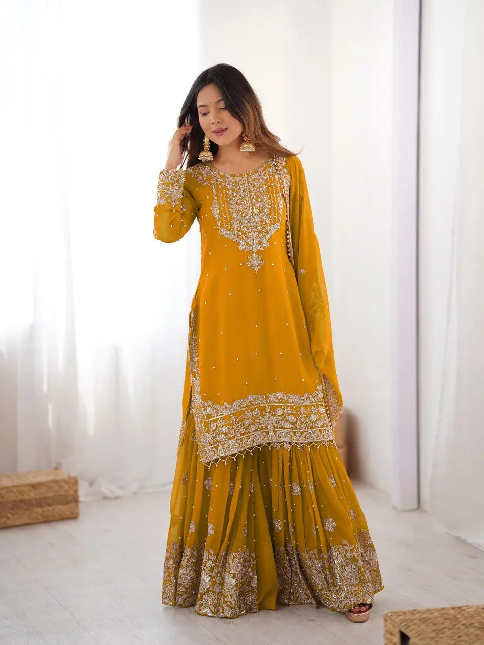 Embroidered Faux Georgette Suit Set with Dupatta