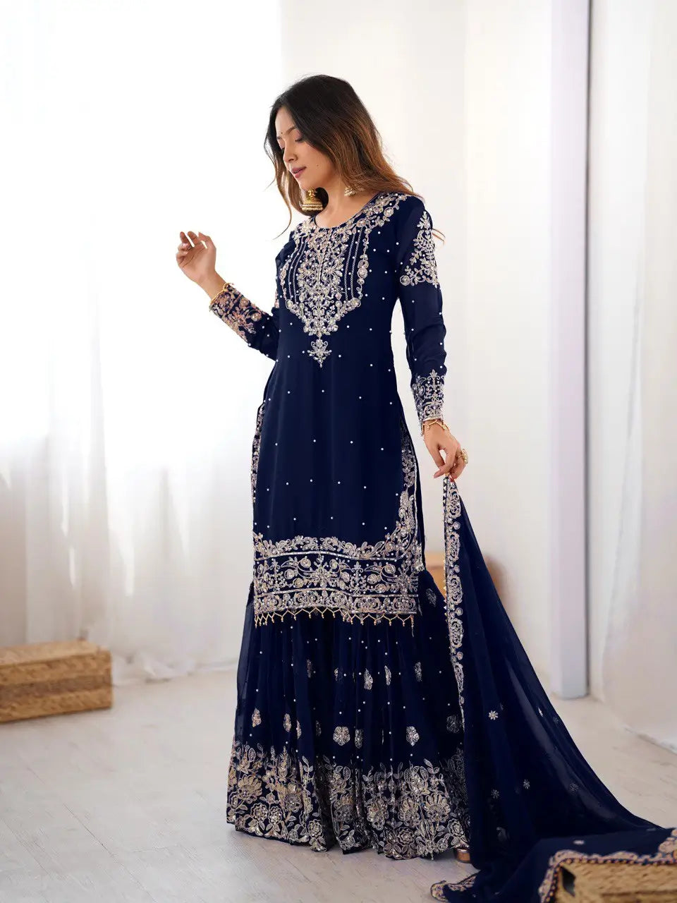 Embroidered Faux Georgette Suit Set with Dupatta