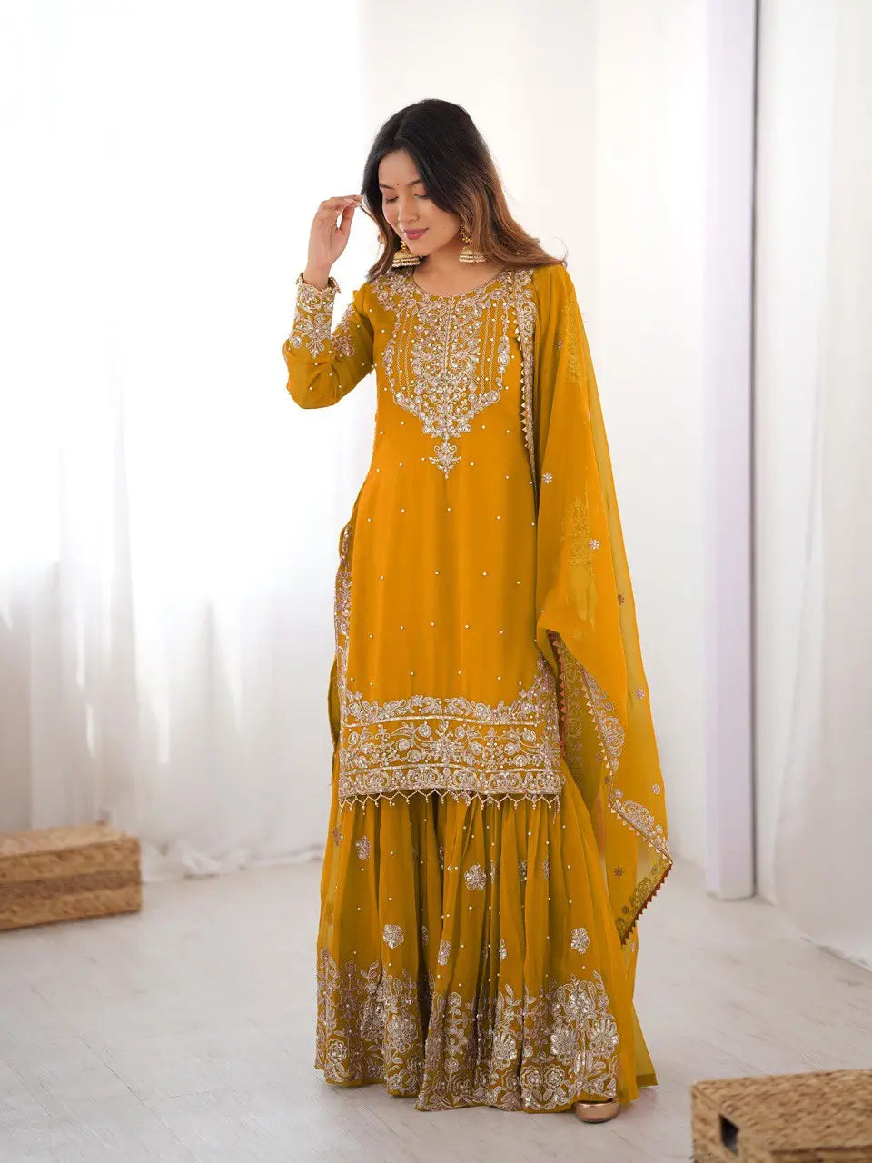 Embroidered Faux Georgette Suit Set with Dupatta