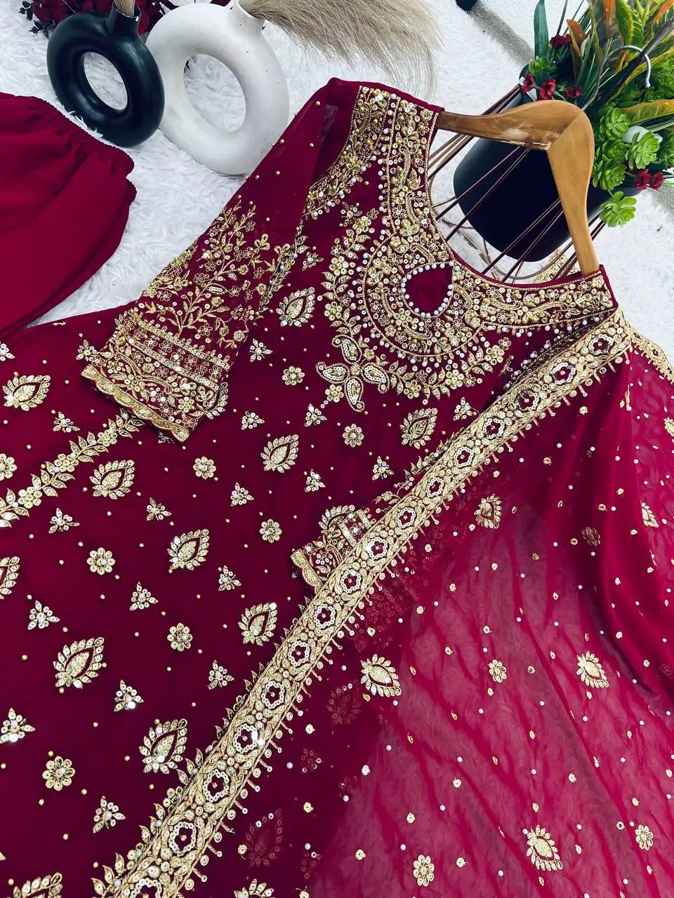 Embroidered Faux Georgette Suit Set with Dupatta