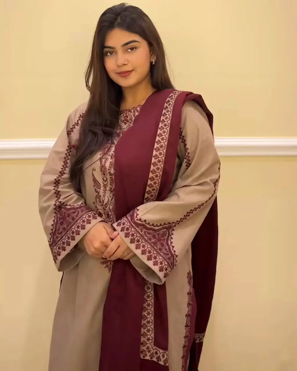 Embroidered Faux Georgette Suit Set with Dupatta