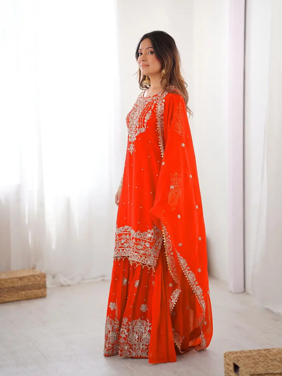 Embroidered Faux Georgette Suit Set with Dupatta