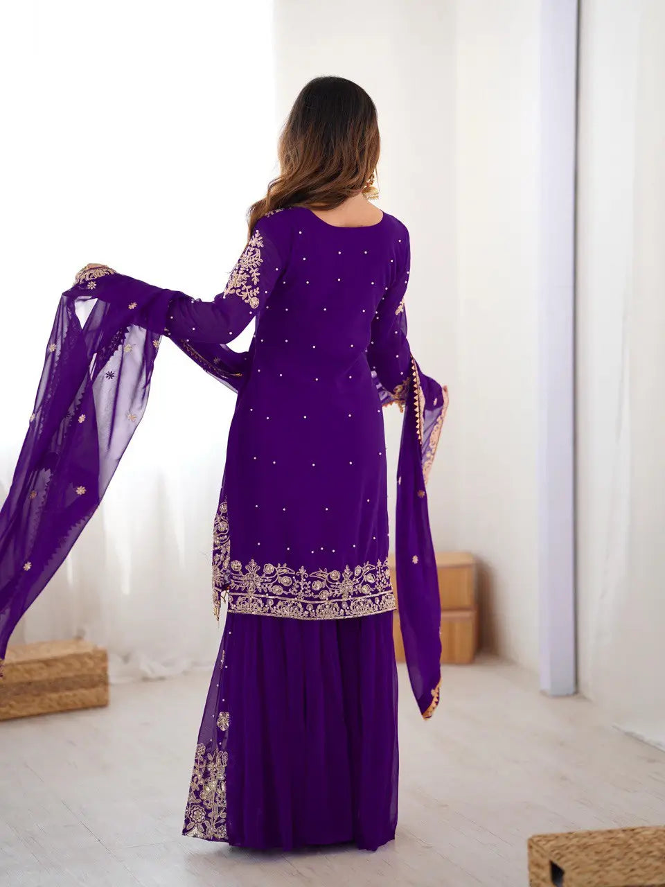 Embroidered Faux Georgette Suit Set with Dupatta