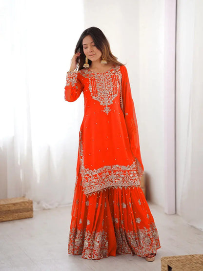 Embroidered Faux Georgette Suit Set with Dupatta