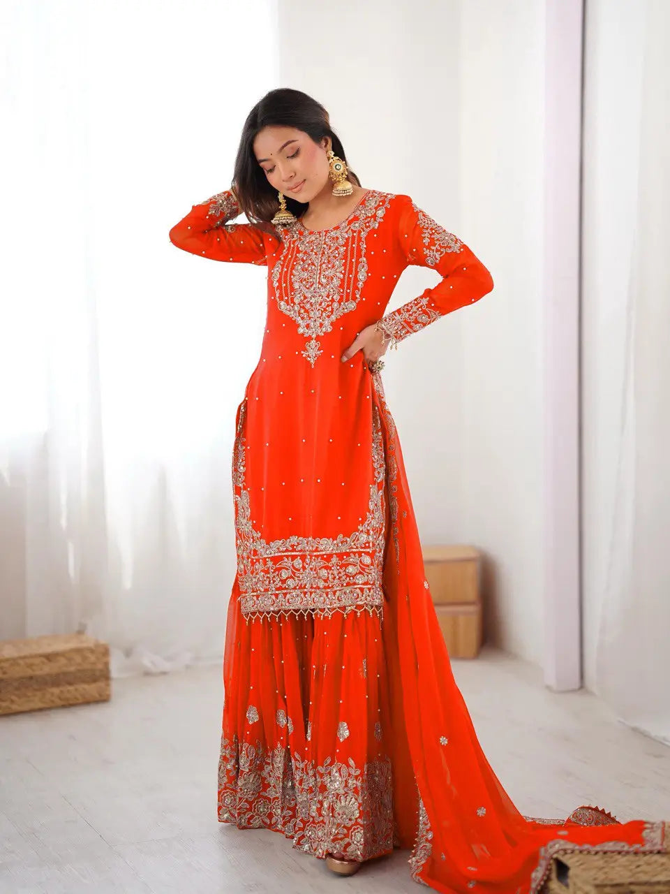Embroidered Faux Georgette Suit Set with Dupatta