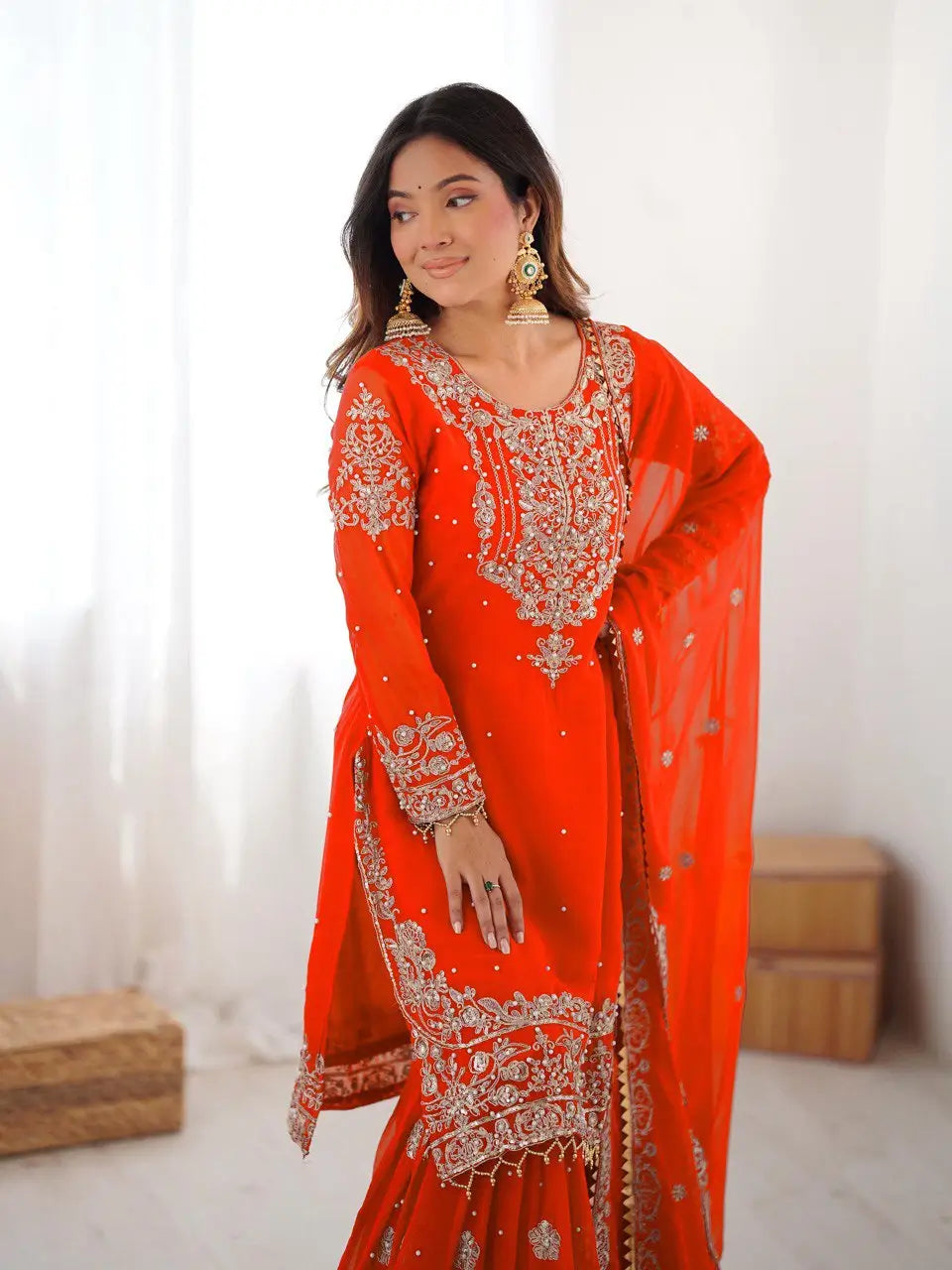 Embroidered Faux Georgette Suit Set with Dupatta