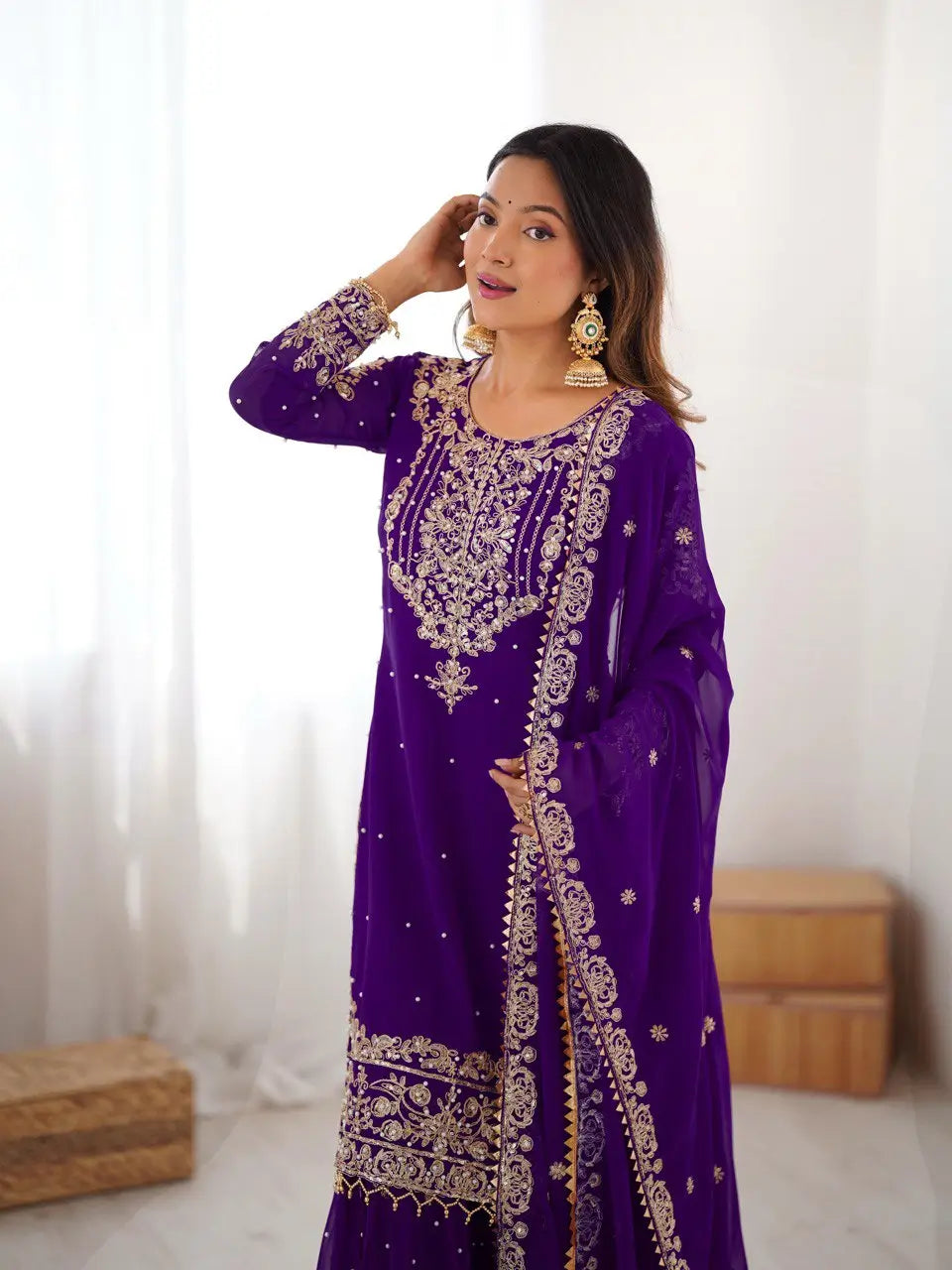 Embroidered Faux Georgette Suit Set with Dupatta