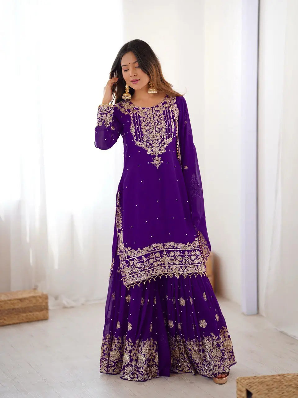 Embroidered Faux Georgette Suit Set with Dupatta