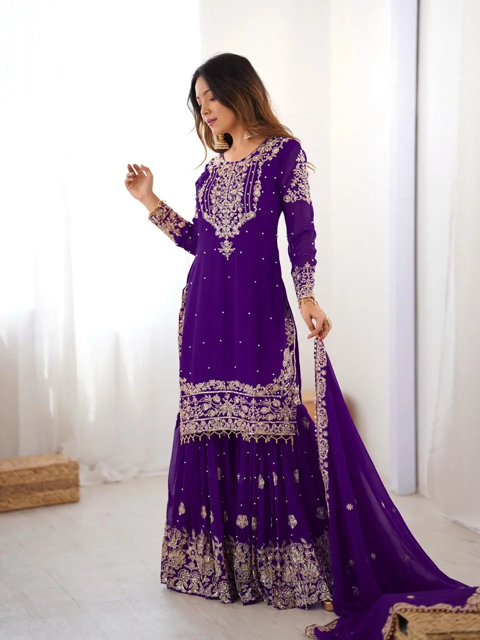 Embroidered Faux Georgette Suit Set with Dupatta