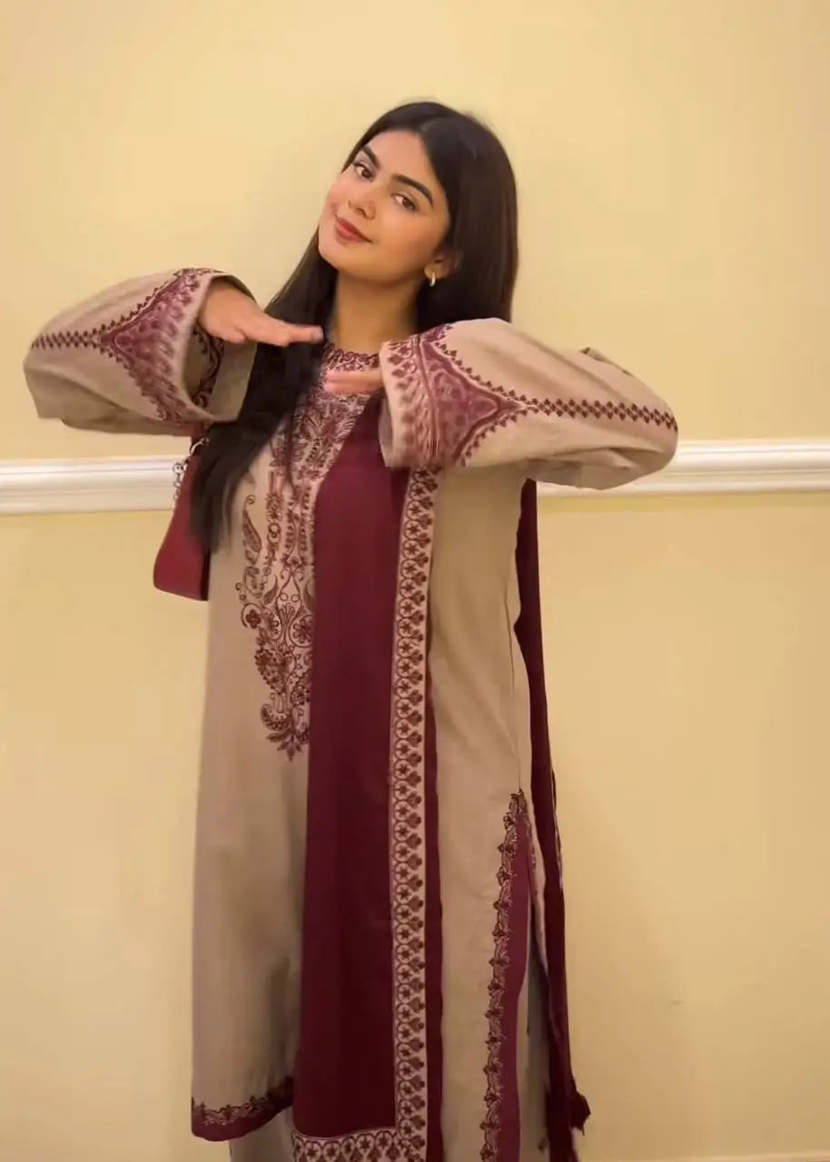 Embroidered Faux Georgette Suit Set with Dupatta