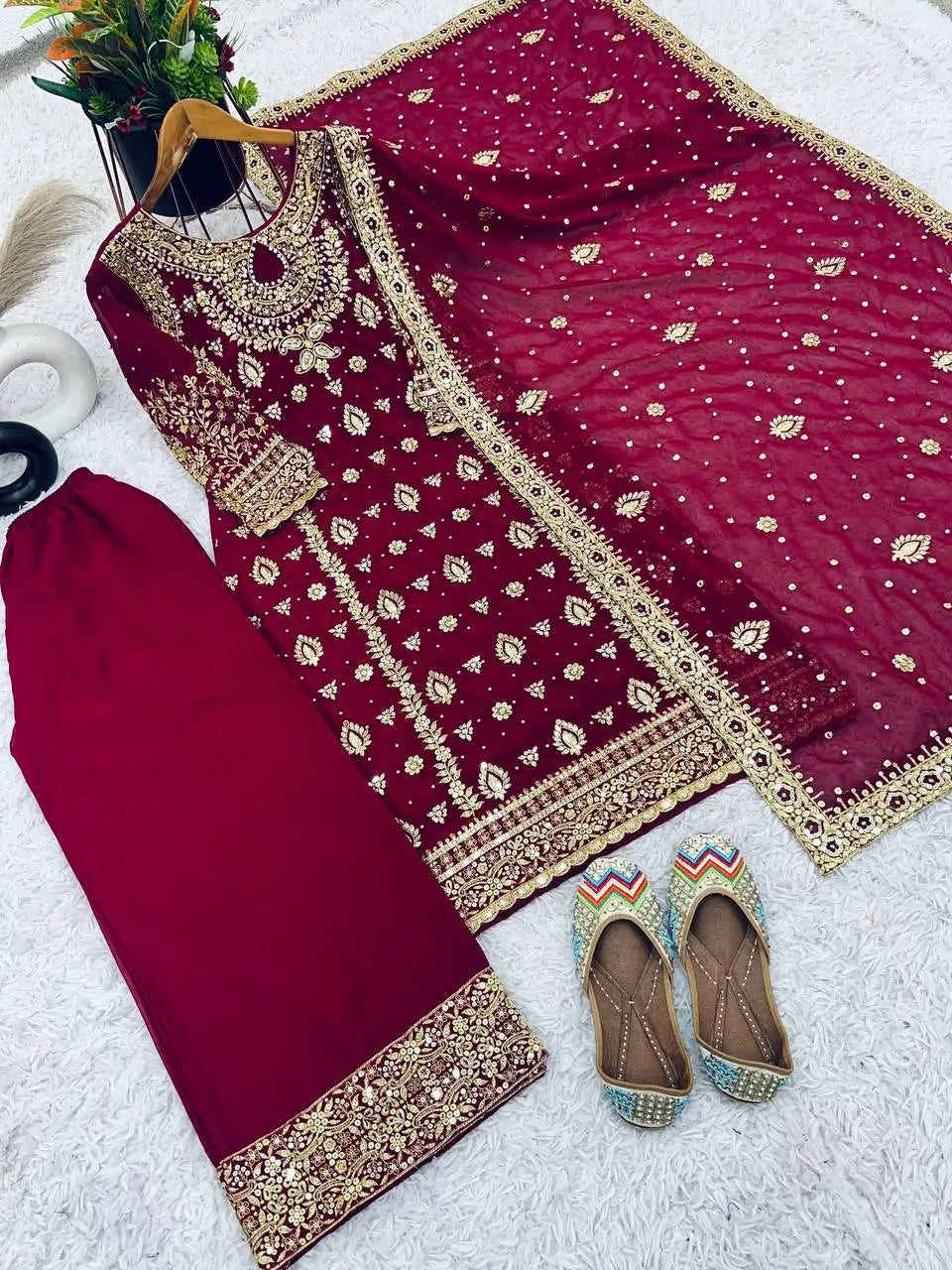 Embroidered Faux Georgette Suit Set with Dupatta