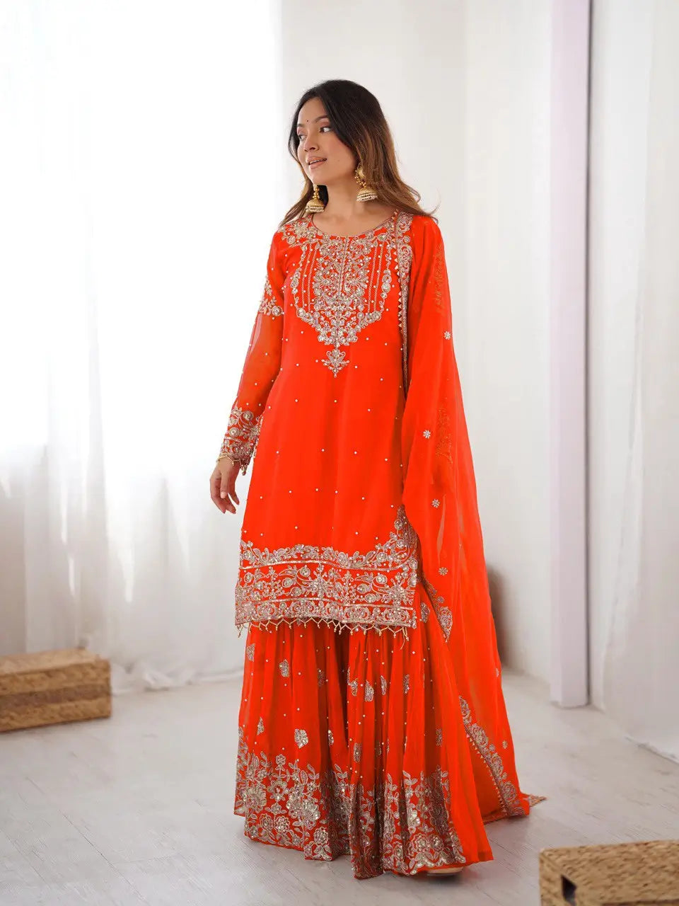 Embroidered Faux Georgette Suit Set with Dupatta