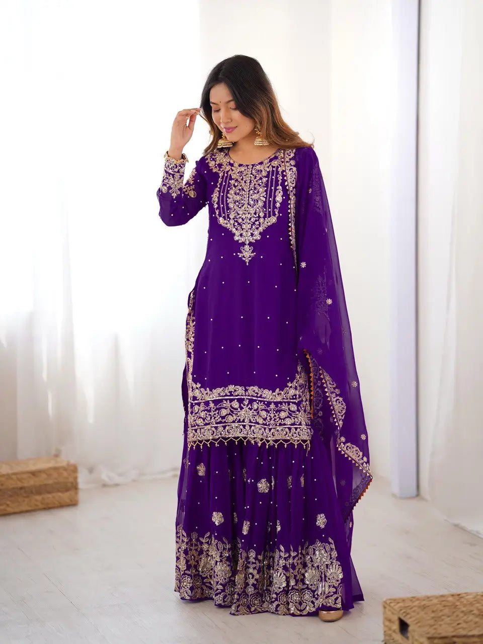 Embroidered Faux Georgette Suit Set with Dupatta