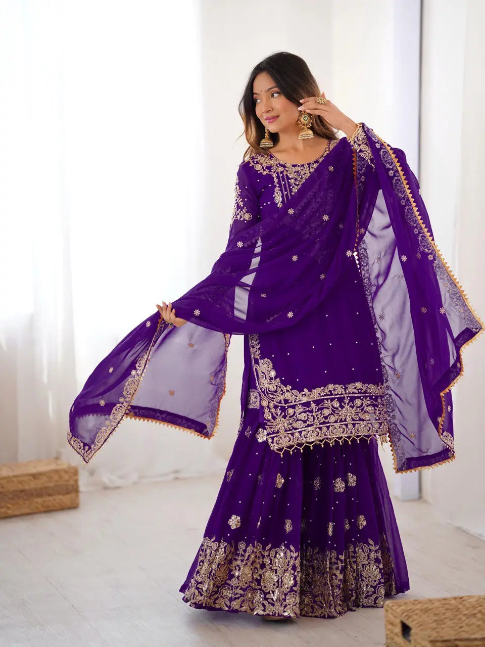 Embroidered Faux Georgette Suit Set with Dupatta